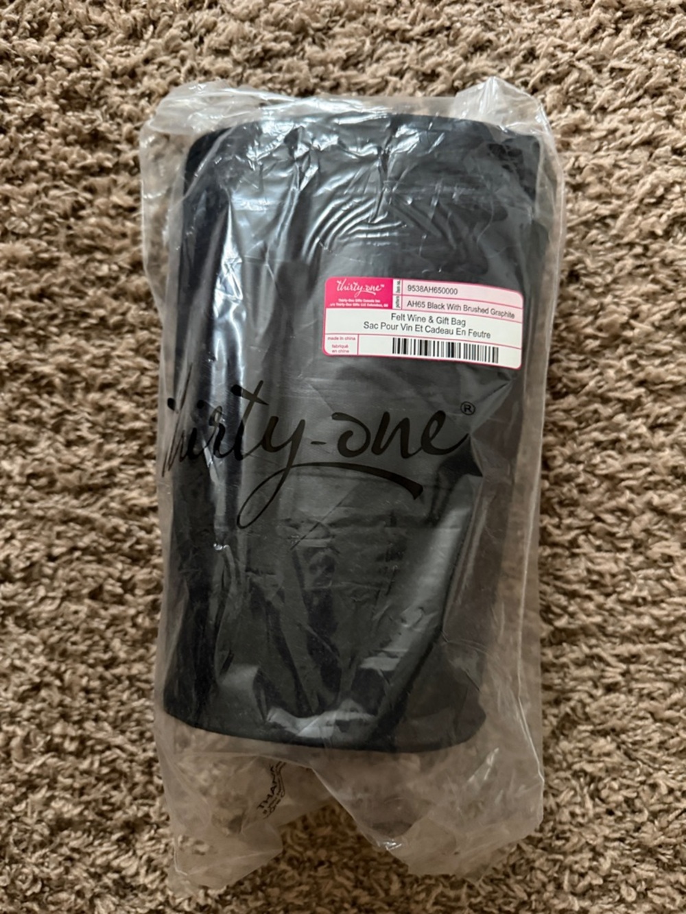 thirty-one Black Felt Wine & Gift Tote with Script Logo